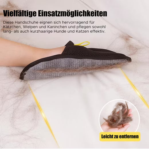2er-Pack wiederverwendbare Fusselentfernerbürsten und statischer Elektrizitätshandschuh zur Tierhaarentfernung auf Möbeln, Kleidung.
